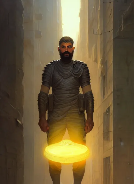 Image similar to highly detailed portrait arab man superhero, armor, yellow charcoal, stephen bliss, 8 k, unreal engine, fantasy art by greg rutkowski, loish, rhads, ferdinand knab, makoto shinkai and lois van baarle, ilya kuvshinov, rossdraws, tom bagshaw, global illumination, radiant light, detailed and intricate environment