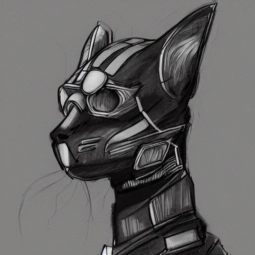 Prompt: cyberpunk cat wearing a suit sketch side view