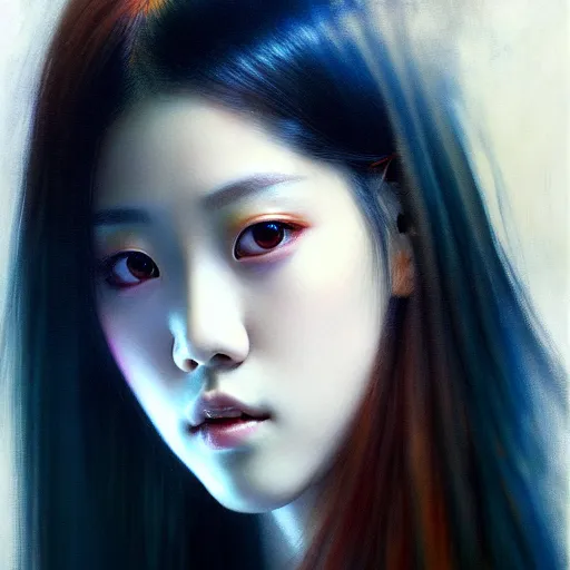 Image similar to jisoo of blackpink, hyperrealistic portrait, by karol bak and agnes cecile, fantasy art, photo realistic, dynamic lighting, artstation, poster, volumetric lighting, very detailed face, intricate complexity, rule of thirds, 8 k, award winning, trending