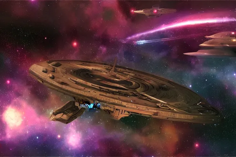 Image similar to the starship enterprise, in deep space, nebula, concept art by kashin wadim