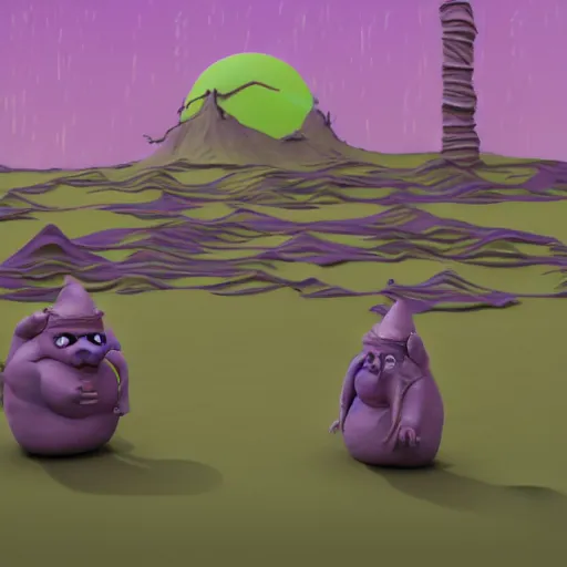 Prompt: claymation fat purple wizard, creepy, 4K