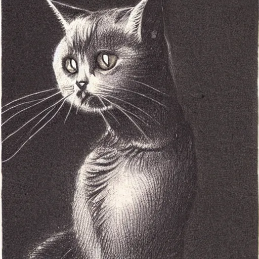 Prompt: a drawing of a cat by friedrich schroder - sonnenstern