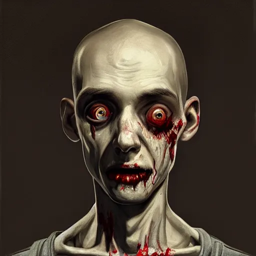 Prompt: head portrait of a slim and young stephen morrissey as a zombie acting coy, 7 days to die zombie, fine art, award winning, intricate, elegant, sharp focus, cinematic lighting, rimlight, digital painting, 8 k concept art, art by z. w. gu, art by brom, art by michael hussar, 8 k
