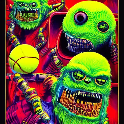 Image similar to a tennis ball monsters, cyberpunk, colorful, digital art, fantasy, magic, trending on artstation, ultra detailed, professional illustration by Basil Gogos