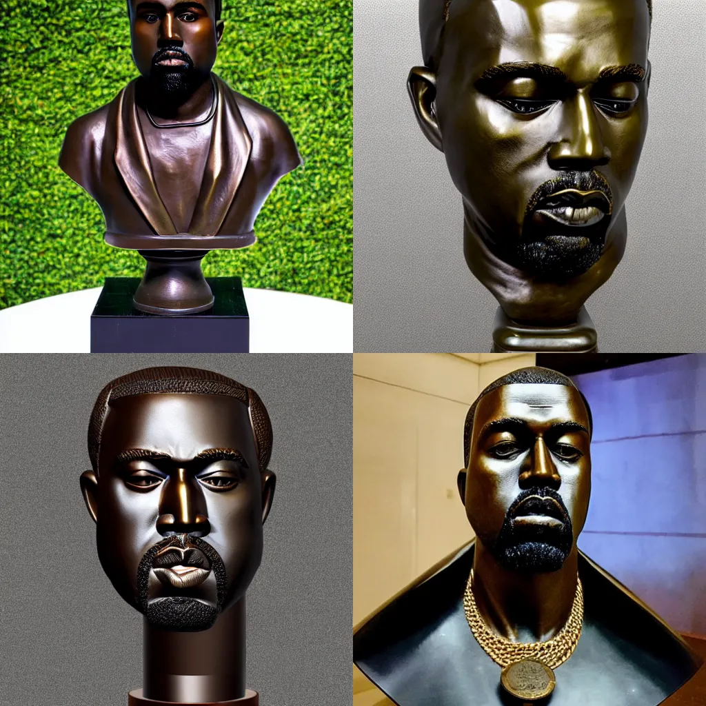 Prompt: bronze bust of kanye west in the style of ile ife bronze