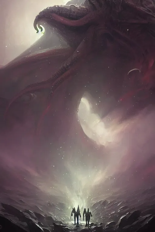 Prompt: cthulhu, eldritch god, cosmic, nightmare, outer space, aliens, digital art, magic the gathering, mtg, by greg rutkowski, trending on artstation