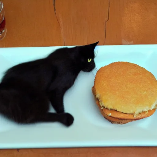 Image similar to black cat eating mushroom patty