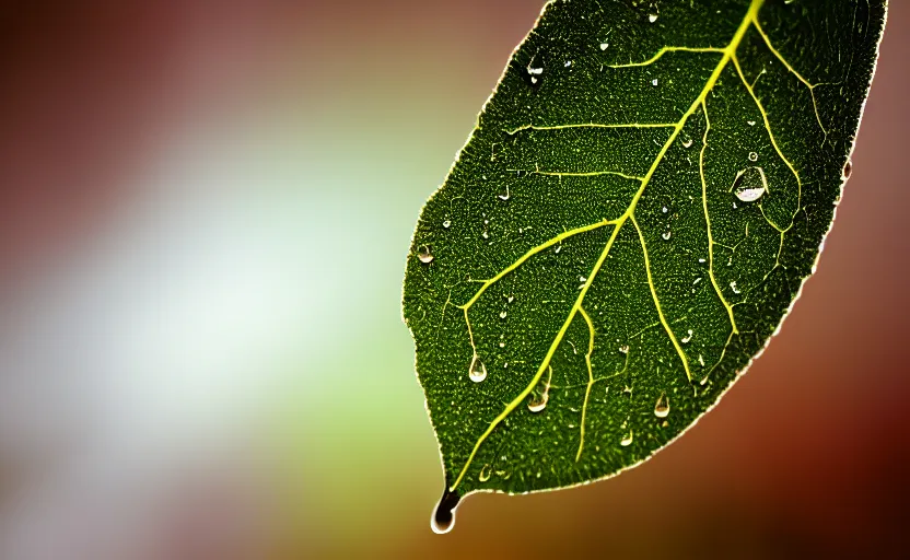 Image similar to zoom in of a tree leaf, highly detailed, water drops