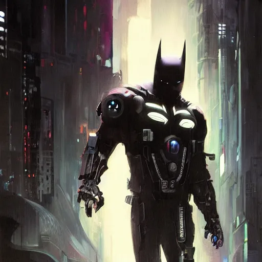 Prompt: cyberpunk batman, brush strokes, oil painting, greg rutkowski