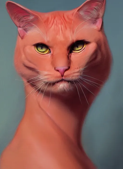 Prompt: a portrait of a pink cat, art by boris vallejo and greg danton and denys tsiperko, detailed, hyperrealism, artstation