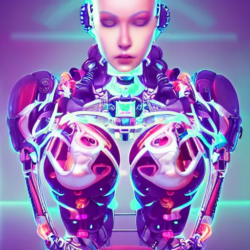 Image similar to an extremely beautiful biomechanical female looking robot with large emoji tattoos, neon jacuzzi, extremely beautiful oppai cyberpunk, chimeric organism, holodeck, pale skin, organic polycarbon, full frontal, portrait, highly detailed, transhumanist hydration, symmetrical, mechanical, mendelbrot fractal, ray tracing, hyperdetailed, hyperrealistic, trending on artstation, octane render, hdr, uhd 4k