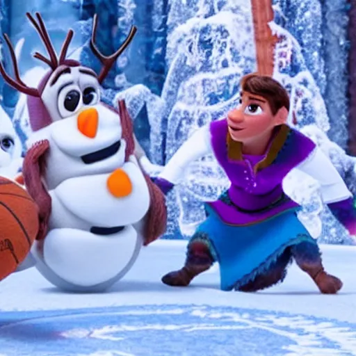 Prompt: film still of lebron james as a character in frozen