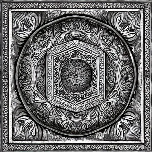 Image similar to Fibonacci Tiling, etching, highly detailed