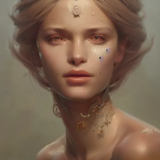 Image similar to a beautiful portrait of a goddess with pearly skin by greg rutkowski and raymond swanland, trending on artstation, ultra realistic digital art