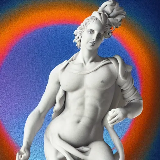 Image similar to a white reneissance statue holding a coctail, medium shot, colorful coctail, digital painting, cgi render