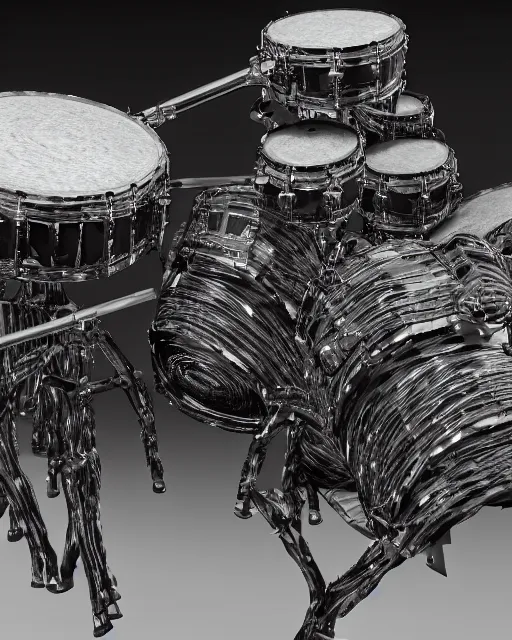 Prompt: a photo realistic drum kit made of skin, bone, sinew and muscle tissue, 8 k octane render highly detailed in the style of h. r. giger.