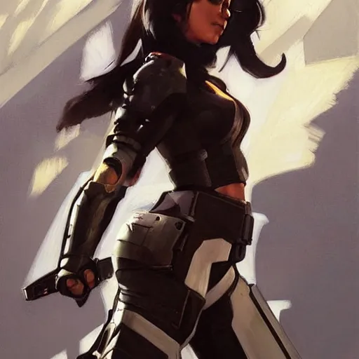 Image similar to greg manchess portrait painting of armored x - 2 3 laura kinney as overwatch character, medium shot, asymmetrical, profile picture, organic painting, sunny day, matte painting, bold shapes, hard edges, street art, trending on artstation, by huang guangjian and gil elvgren and sachin teng