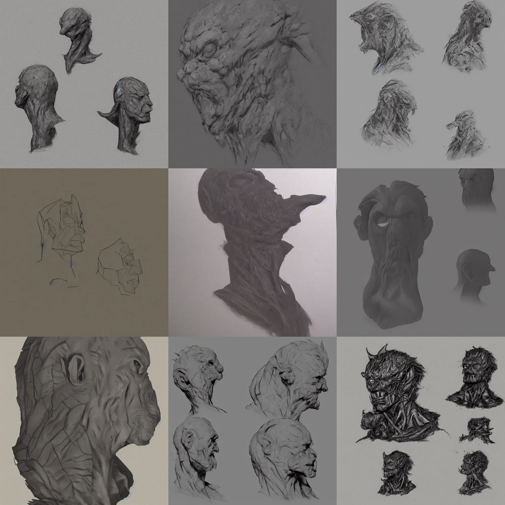 Prompt: creature bust, dan harding, silhouette, strokes, concept art, low definition