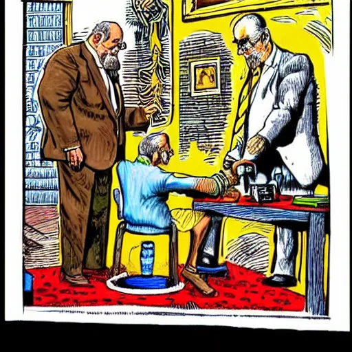 Image similar to !dream The Artwork of R. Crumb and his Cheap Suit Pope and Bishop, pencil and colored marker artwork, trailer-trash lifestyle