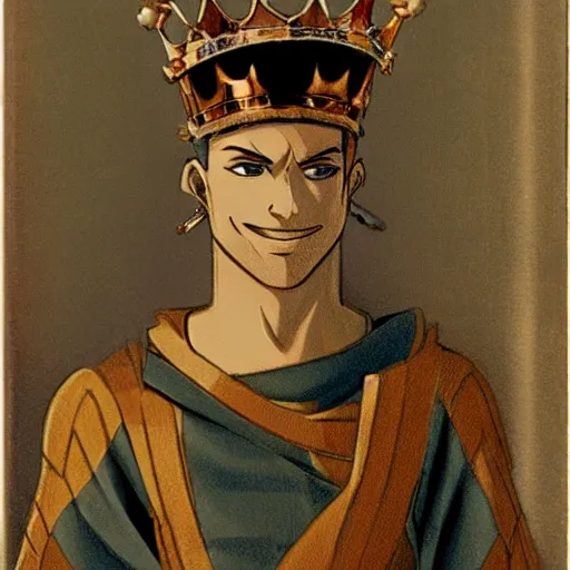 Image similar to man with a crown, smirk, anime