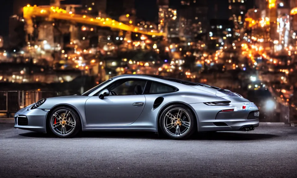 Image similar to photo of a porsche 911 at night in a city, cinematic, 4k, panavision, long exposure photography