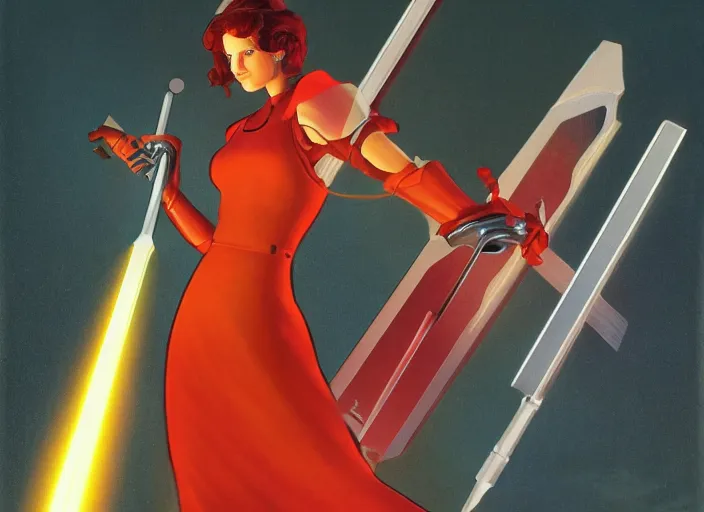 Prompt: the video game transistor's red with the transistor sword by ralph mcquarrie