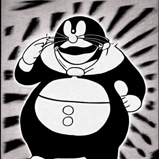 Prompt: ! dream a fat man wearing rock costume singing aloud on the stage, black and white, manga, doraemon by fujiko f fujio,