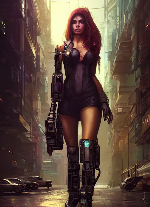 Image similar to a beautiful woman walking through a cyberpunk city, full body, realistic, highly detailed, science fiction portrait by laura sava