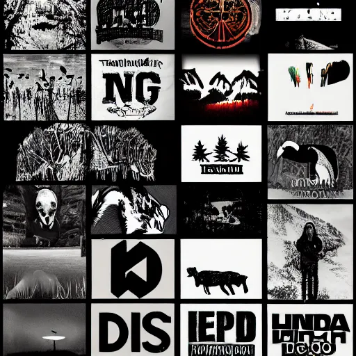 Prompt: Collage, vivid sound by Radiohead, hunting, despot, logo, logo, logo ultra detailed, Tchock, by Tchock, by Stanley Donwood