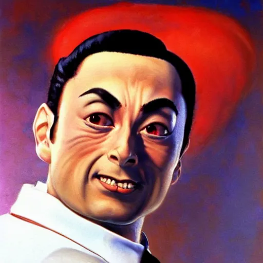 Image similar to ultra realistic pee wee herman as ryu from street fighter, painting by frank frazetta, 4 k, ultra realistic, highly detailed,