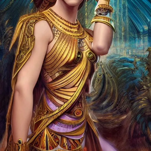 Image similar to Emma Watson as an Egyptian Goddess, cute, fantasy, intricate, elegant, highly detailed, digital painting, 4k, HDR, concept art, smooth, sharp focus, illustration, art by artgerm and H R Giger and alphonse mucha