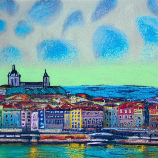 Image similar to city of lisbon, pastel soft colors, in the style of danny mcbride, knyazev konstantin