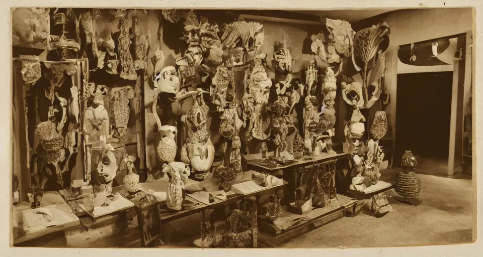 Image similar to An offset photography of an object on display, three colors, (anthropology of wonder), ((exotic artifacts)), bauhause, (tropicalism), (colonial expedition), exhibition, 60s style