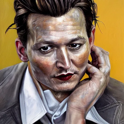 Image similar to high quality high detail painting by lucian freud, hd, portrait of johny depp