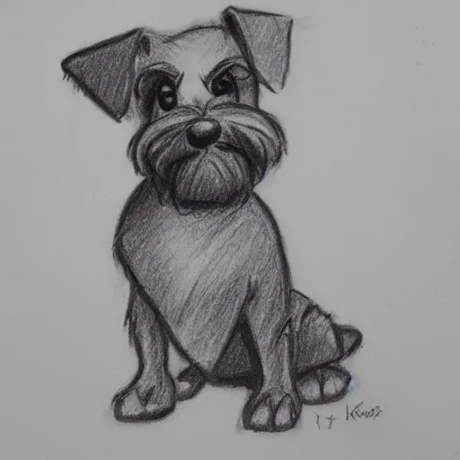 Image similar to milt kahl pencil sketch of happy mini schnauzer