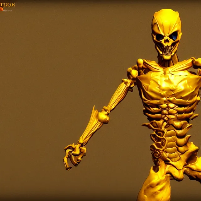 Prompt: golden skeleton in mortal kombat, videogame 3d render, 4k, artstation