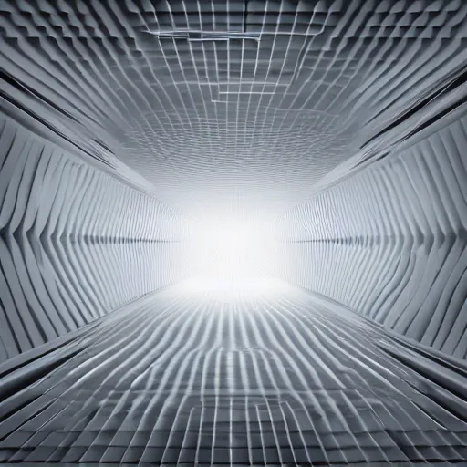 Prompt: Inside of blank dark endless cube with white contours. Realistic Concept Art photography