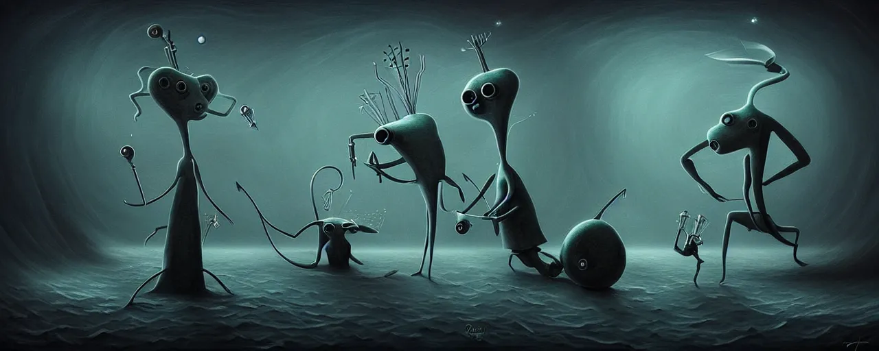 Image similar to whimsical alchemical plankton creatures, surreal dark uncanny painting by ronny khalil