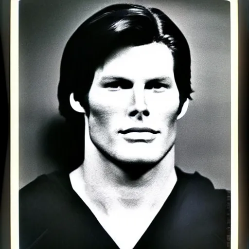 Image similar to Mugshot Portrait of Christopher Reeves, taken in the 1970s, photo taken on a 1970s polaroid camera, grainy, real life, hyperrealistic, ultra realistic, realistic, highly detailed, epic, HD quality, 8k resolution, body and headshot, film still, front facing, front view, headshot and bodyshot, detailed face, very detailed face