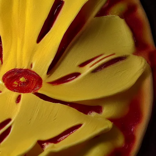 Image similar to yellow beautiful tulip growing from a pizza, 8 k, 3 d render