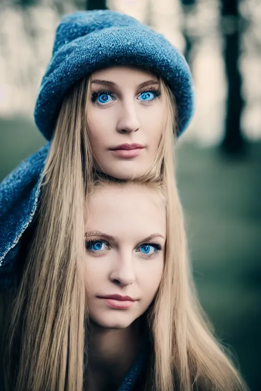 Image similar to a portrait of a blonde wonderful young woman, blue eyes, highly detailed, fujifilm 5 6 mm f 1. 2