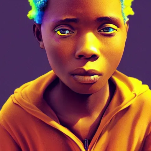 Image similar to portrait of a nigerian boy, james jean style, vfx art, unreal engine render, claymation style, colourful, volumetric light, digital painting, digital illustration, dramatic light,