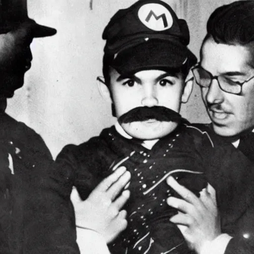 Image similar to super mario getting his citizenship ellis island,