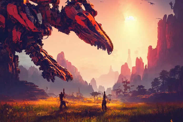 Image similar to scorcher machine mecanical creature robot of horizon forbidden west horizon zero dawn radiating a glowing aura global illumination ray tracing hdr fanart arstation by ian pesty and alena aenami artworks in 4 k