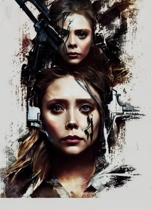 Image similar to Elizabeth Olsen wearing metal gear armor holding a shotgun dramatic lighting art by Yoji Shinkawa by Richard Schmid by greg rutkowski by Sandra Chevrier by Jeremy Lipking cinematic dramatic