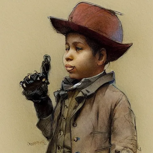 Prompt: ((color sketch)) by Jean-Baptiste Monge !!!!!!!!!!!!!!!!!!!!!!!!!!!!!!!!!!!!! (((((((((((((portrait of boy dressed as steampunk detective wearing leather gloves . muted colors.)))))))))))))