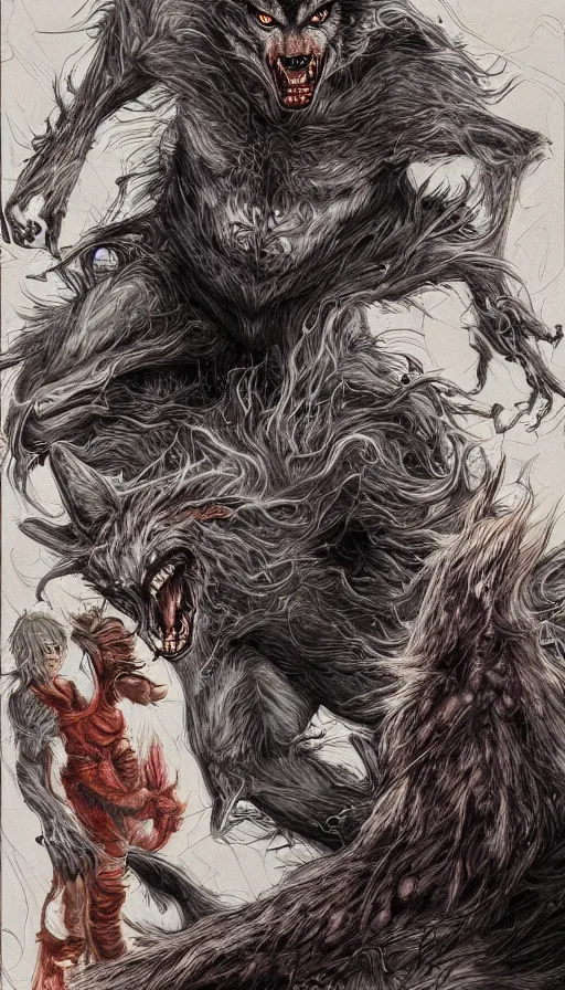 Image similar to Werewolf in London, by Ayami Kojima, studio ghibli, cinematic lighting, intricate, highly detailed, digital painting, trending on artstation, Illustration, epic scale