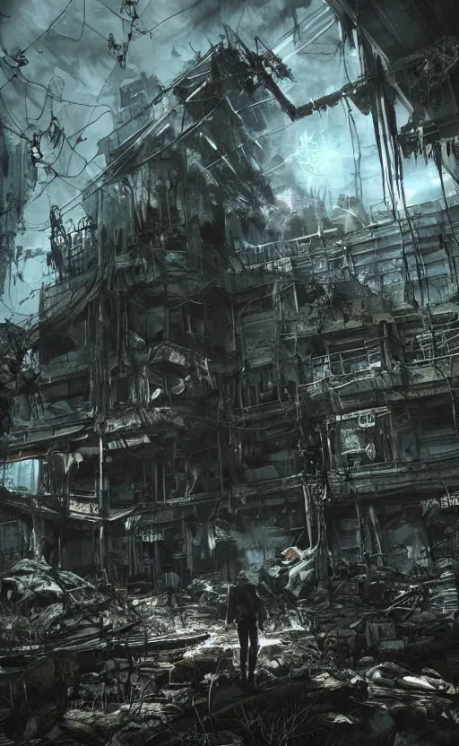 Image similar to the 100, soma game art style, nature, post apocalyptic, death, horror