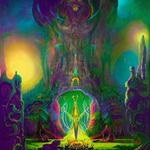 Image similar to sacred Ayahuasca, hermetic, occult, surreal, hidden knowledge by Paul Lehr, Karl Kopinski and Mandy Jurgens'