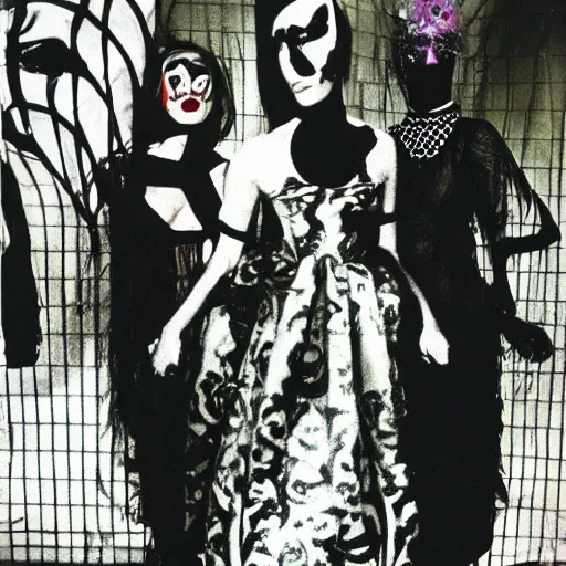 Image similar to 3 5 mm color photography, joel - peter witkin and stephen gammell, vogue shoot video still of masked giallo fashion show